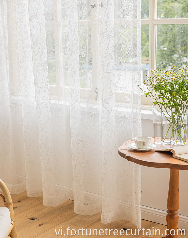 White Embroidery Mesh Sheer Curtain